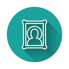 White line Christian icon isolated with long shadow background. Green circle button. Vector