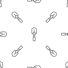 Grey line Shovel icon isolated seamless pattern on white background. Gardening tool. Tool for horticulture, agriculture, farming. Vector