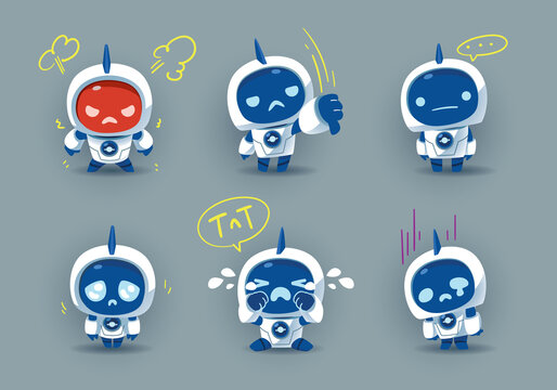 set of Angry&Sad cartoon modren robots mascot	