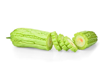 Bitter or bitter melon isolated on a white background. Horizontal, Selective focus.