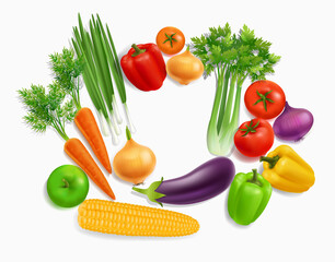 Fototapeta na wymiar Realistic vector vegetables harvest isolated on white background. Organic vegetarian food. Salad ingredients. Farm products
