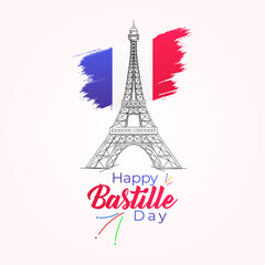 Fototapeta na wymiar Happy Bastille Day. France flag with Eiffel tower.