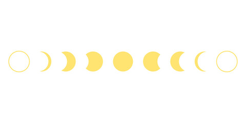 Moon phase change, month cycle icon. Moon calendar. Graphical yellow form of transformation of moon in month. Vector