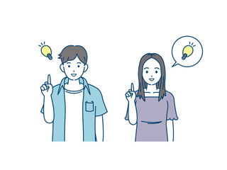 閃く　アイデア　思いつく　解決　若い男女　カップル　若者　イラスト素材