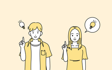 閃く　アイデア　思いつく　解決　若い男女　カップル　若者　イラスト素材