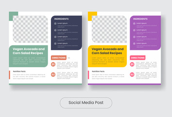 Vegan Food recipes social media post banner template set