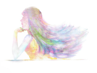 髪の長い女性のシルエット　手描き