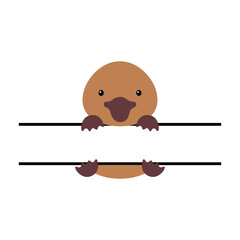 Cute platypus split monogram. Funny cartoon character for shirt, scrapbooking, print, greeting cards, baby shower, invitation, home decor. Bright colored childish stock vector illustration.