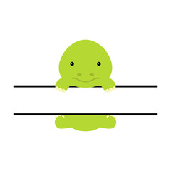 Cute turtle split monogram. Funny cartoon character for shirt, scrapbooking, print, greeting cards, baby shower, invitation, home decor. Bright colored childish stock vector illustration.