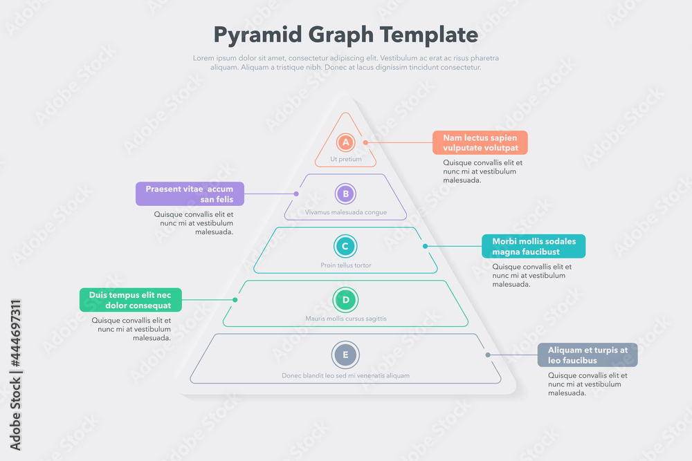 Aufkleber Pyramid graph template with five colorful steps. Easy to use for your website or presentation.