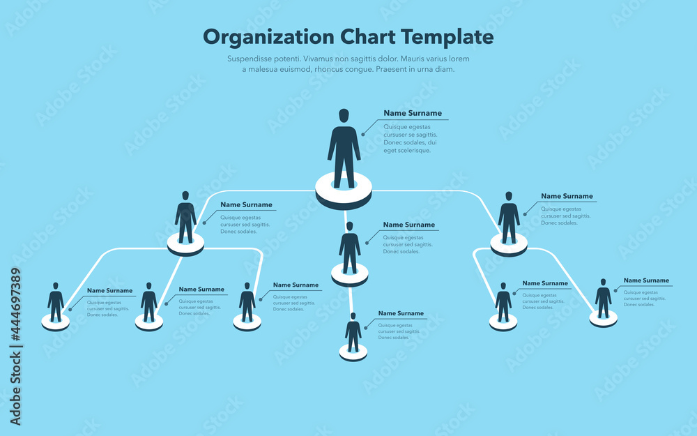 Aufkleber Company organization chart template with place for your content - blue version. Easy to use for your website or presentation.