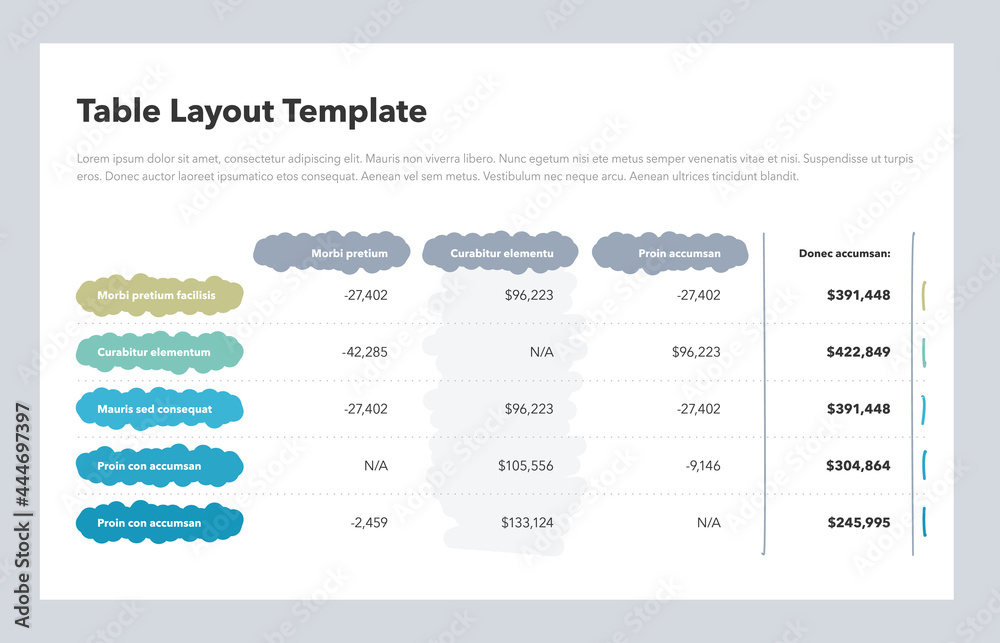 Poster Simple stylized table layout with the total sum column and place for your content. Flat design, easy to use for your website or presentation.