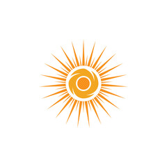 summer beach coast island, sea ocean with birds and summer sun rays logo design inspiration