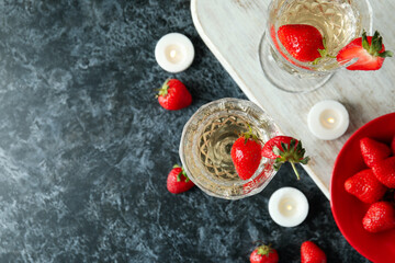 Concept of delicious drink with Rossini cocktail on black smoke table