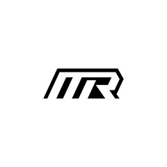 MR letters monogram, geometric shapes, negative space. Company logo design.