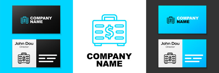 Blue line Briefcase and money icon isolated on white background. Business case sign. Business portfolio. Logo design template element. Vector