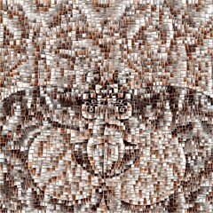 crab shaped brown and white mosaic with many square shaded tiles