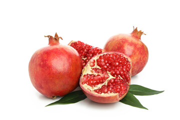 Ripe pomegranate fruits isolated on white background