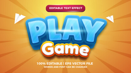 Fototapeta na wymiar play game cartoon comic 3d editable text style effect template