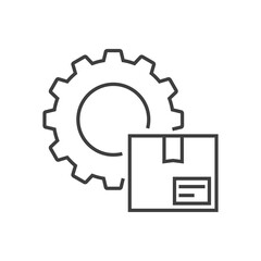 Configuracion envio. Icono caja de cartón con engranaje con lineas en color gris
