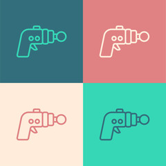 Pop art line Ray gun icon isolated on color background. Laser weapon. Space blaster. Vector