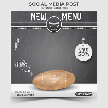Food or culinary social media marketing template. editable square social media post for promotion.