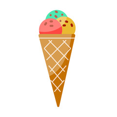 Vector ice cream in cone isolated on a white background. Sweet dessert.