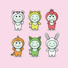 Illustration set of funny characters cartoon animals