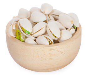 Salted Pistachio nuts in closeup isolated on white background