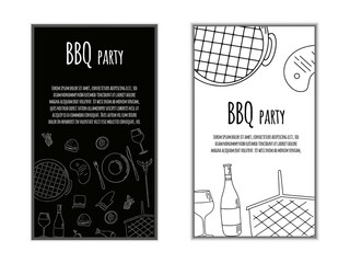 Picnic barbecue vertical banners with sketch objects. Hand drawn barbecue elements around decorative text. © Katisko