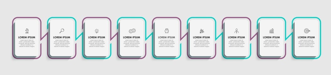 Vector Infographic design illustration business template with icons and 9 options or steps. Can be used for process diagram, presentations, workflow layout, banner, flow chart, info graph