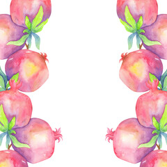 Vertical frame from juicy pomegranates on a white background.