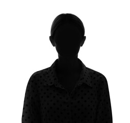Silhouette of anonymous woman on white background