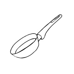 Doodle frying pan with handle on white background.Vector frying pan can be used in textiles, culinary designs.