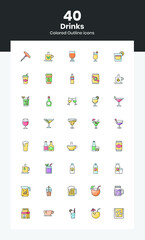 0 Drinks and Cocktails Icons Set - Drinks and Beverage Icons and Vector Set in Colored Outline