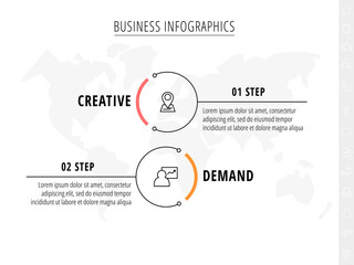 Vector minimal line infographics with circles. Business concept 2 steps by step for diagram, chart, web, graphic