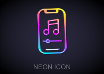 Glowing neon line Music player icon isolated on black background. Portable music device. Vector