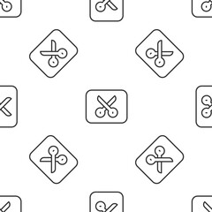 Grey line Music or video editing icon isolated seamless pattern on white background. Vector