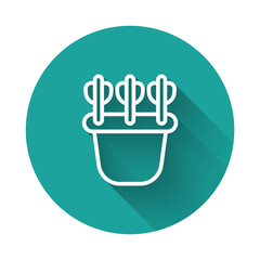 White line Quiver with arrows icon isolated with long shadow background. Green circle button. Vector