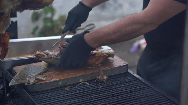 Chef&rsquo;s Hands Cutting Ram&rsquo;s Tighs