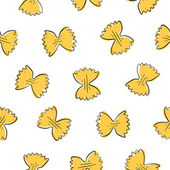 Italian Farfalle pasta seamless pattern. Hand drawn sketch style. For menu, packing, wrapping paper or fabric.