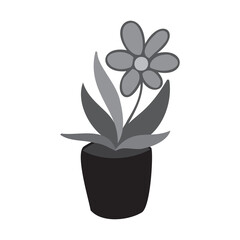 Isolated vector black and white illustration of a cute cartoon plant in a pot