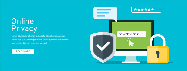 Online privacy vector illustration banner concept in flat style. Suitable for web banners, social media, postcard, presentation and many more.