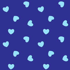 Romantic seamless pattern with blue hearts. Vector illustration. Image for Valentines poster or cover. Repeating, endless design. Print for textiles, fabric, wallpaper, cards, gift wrap and clothes. 