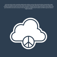 Blue line Peace cloud icon isolated on blue background. Hippie symbol of peace. Vector