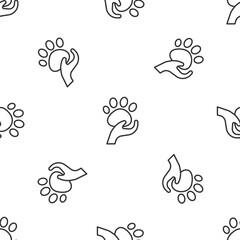 Grey line Animal volunteer icon isolated seamless pattern on white background. Animal care concept. Vector