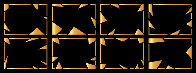 Naklejka premium A set of eight gold frames. Frames of an unusual shape.