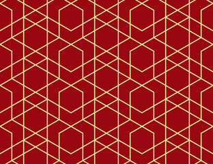 The geometric pattern with lines. Seamless vector background. Gold and red texture. Graphic modern pattern. Simple lattice graphic design