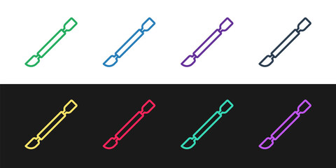 Set line Cuticle pusher icon isolated on black and white background. Tool for manicure. Vector
