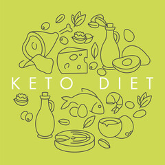 Vector illustartion keto diet products. Healty eating concept.